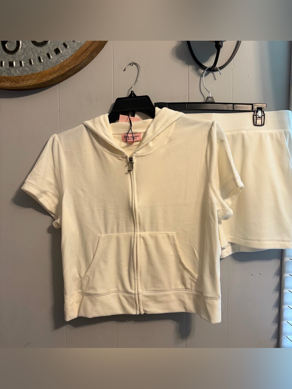 Juicy Couture Cream Short-Sleeve Zip Hoodie and Shorts Women’s